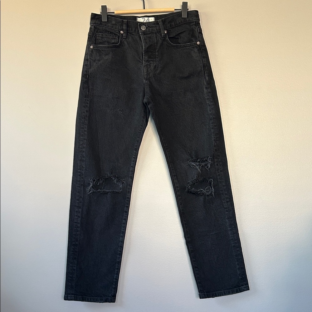 We‎ the Free/Free People Distressed Straight Leg Jeans Black Size 24